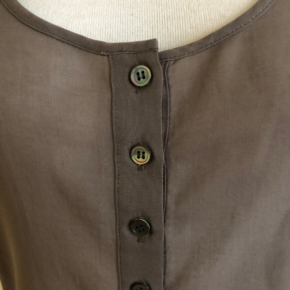 Theory Gray Brown Sheer Button Front Racerback Ov… - image 7